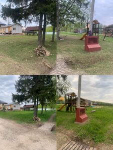Покосили детскую площадку.